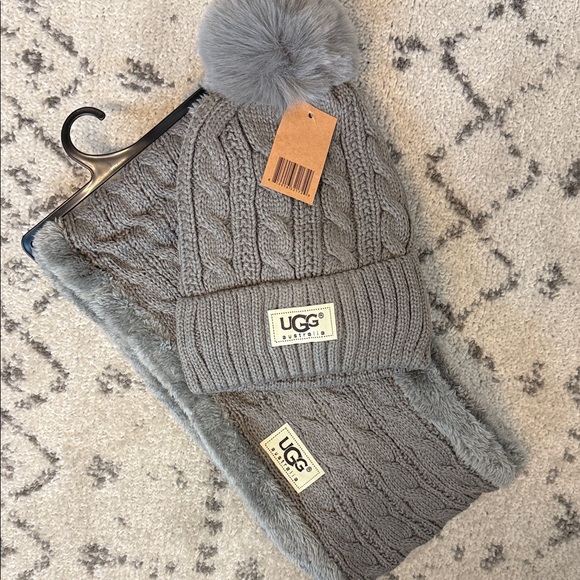 UGG Accessories - NWT UGG Australia Gray Knit Pom Hat and Infinity Scarf Set